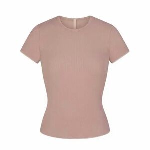 Skims Cotton Rib Picot T Shirt Umber